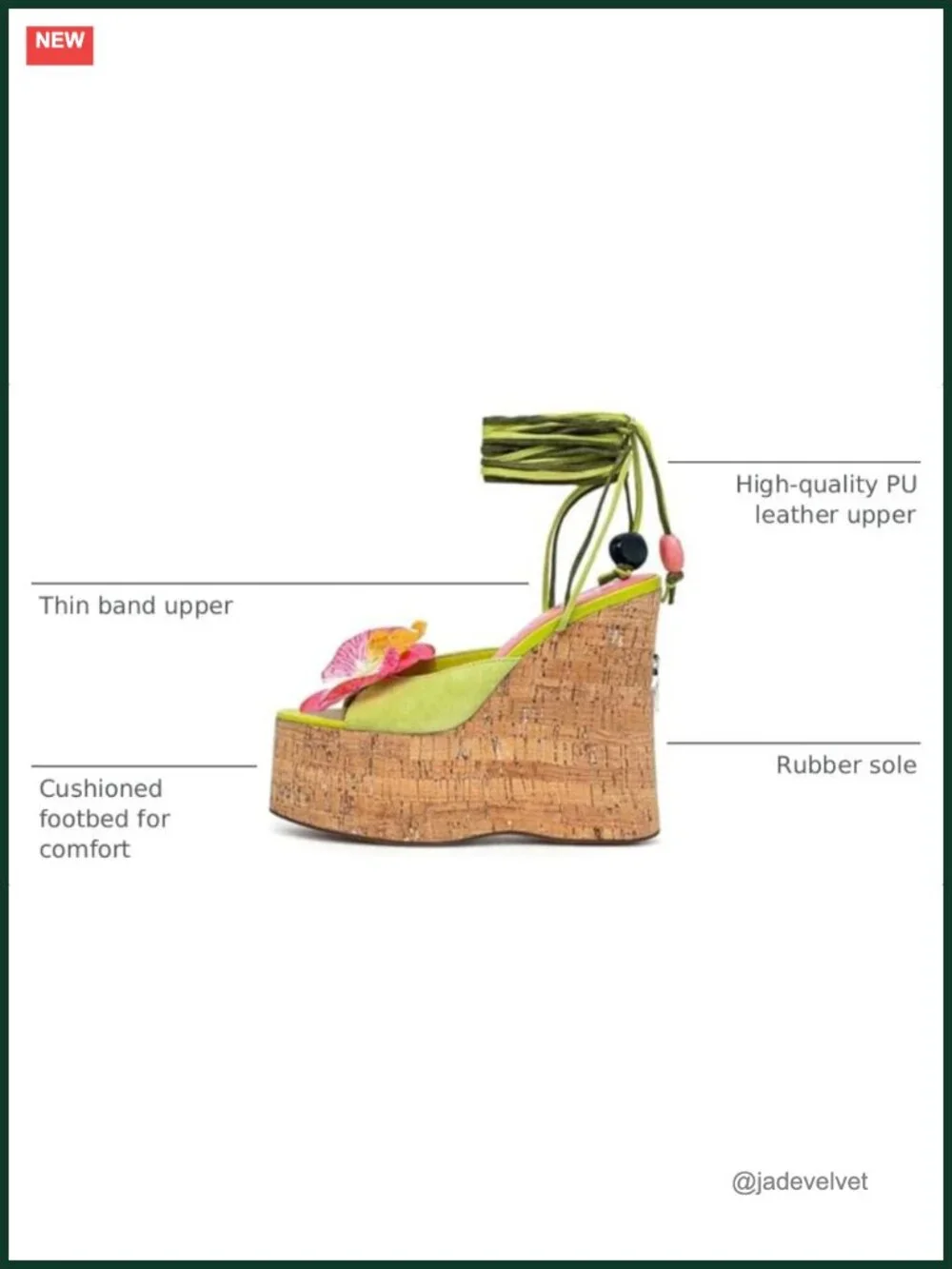 Women's Cork Platform Wedge Sandals Ankle Strap Tie Up High Heel Bohemian